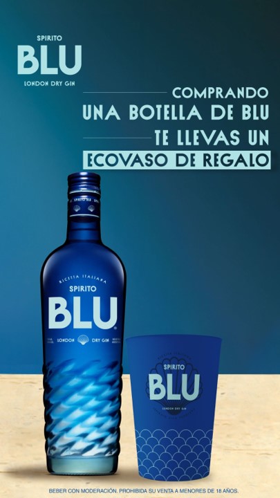 Promo x3 Gin Spirito Blu 700cc + 3 Vasos