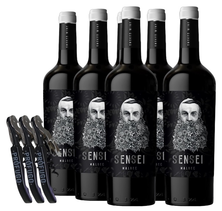 Promo x6 Sensei Malbec Ahumado 750cc + 3 Sacacorchos
