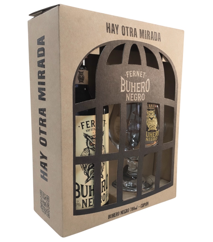 Promo x1 Estuche Fernet Buhero Negro 700cc + 1 Copa