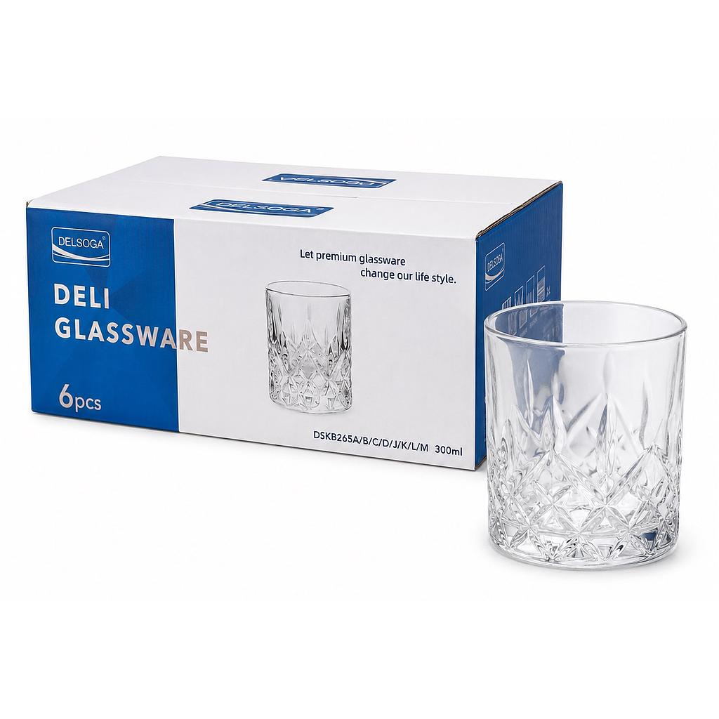 Vaso Whisky Tallado Transparente 300ml Pack x 6